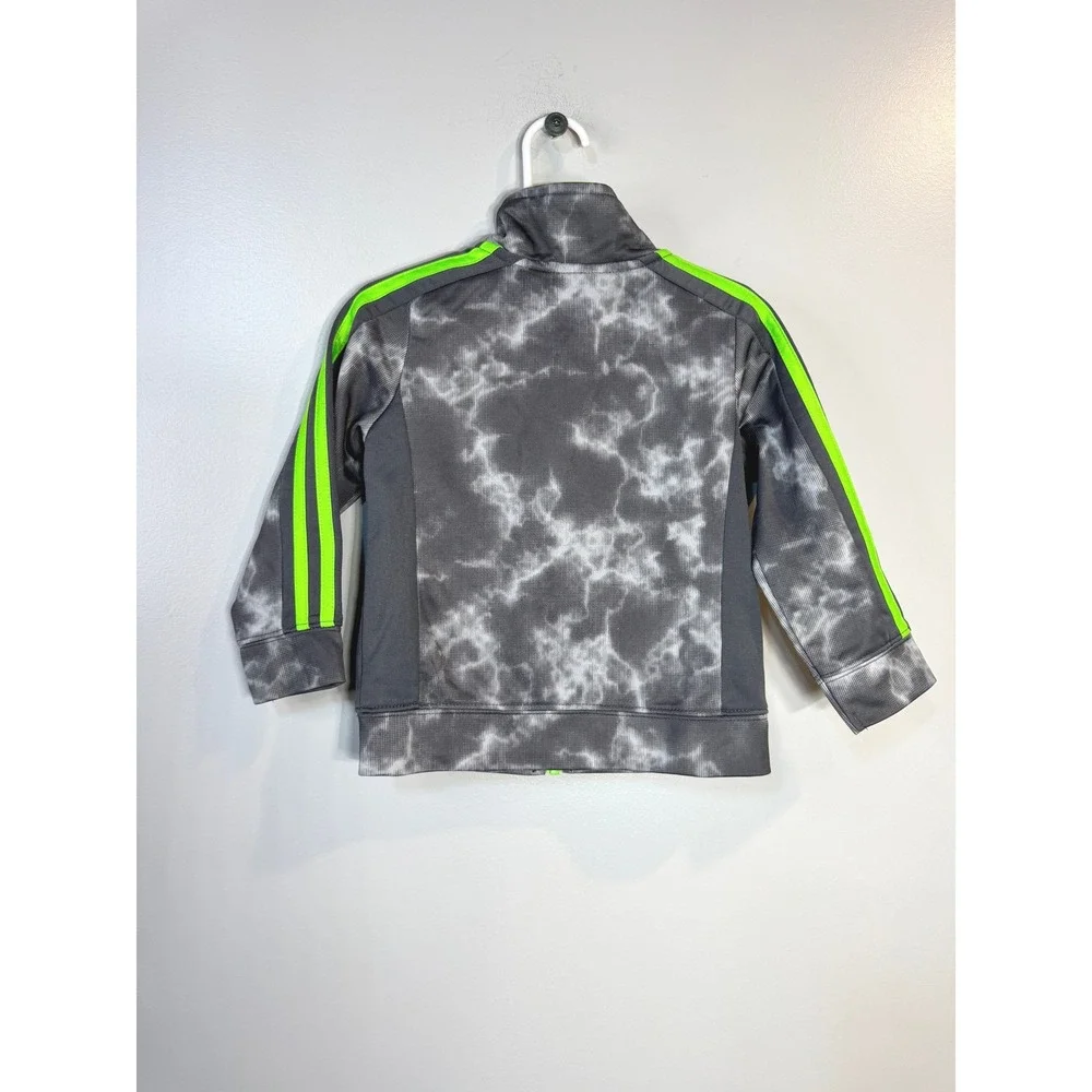 Kids Adidas Track Jacket Gray Tie Dye Neon Green Logo Zip Up Kids Size 2T Sporty